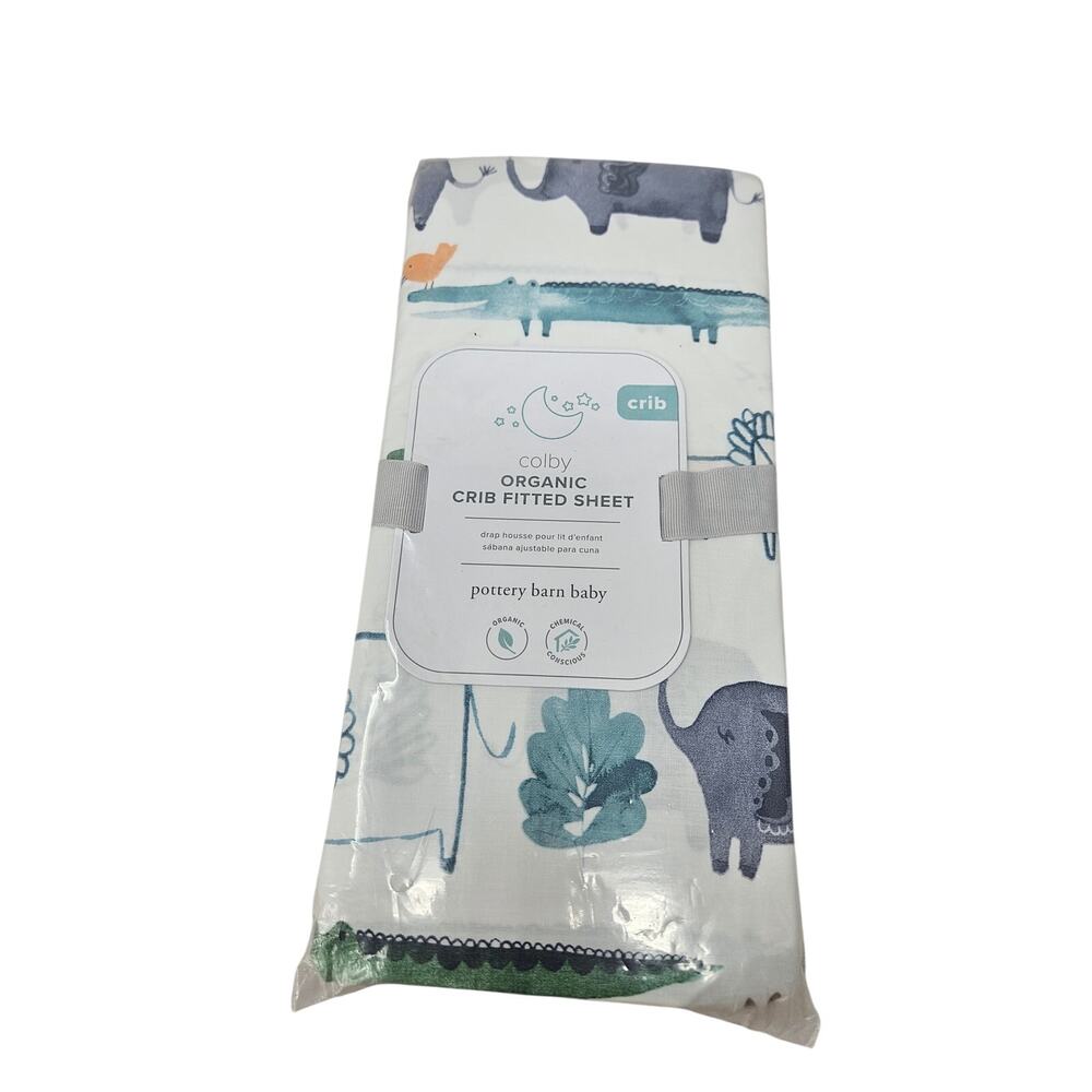 NEW Pottery Barn Baby Organic Cotton Crib Fitted Sheet Jungle Nursery bedding